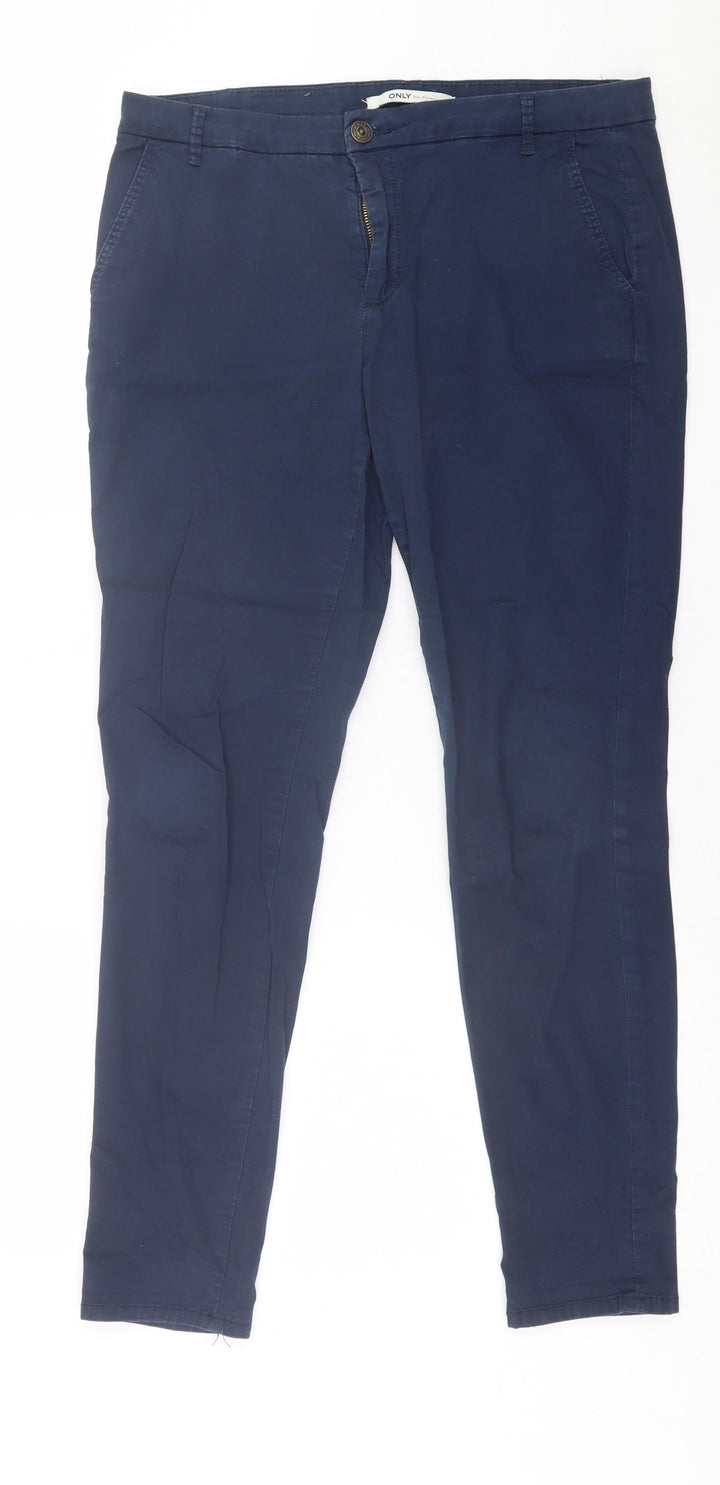 Only Womens Blue Cotton Trousers Size 12 L29 in Regular Button