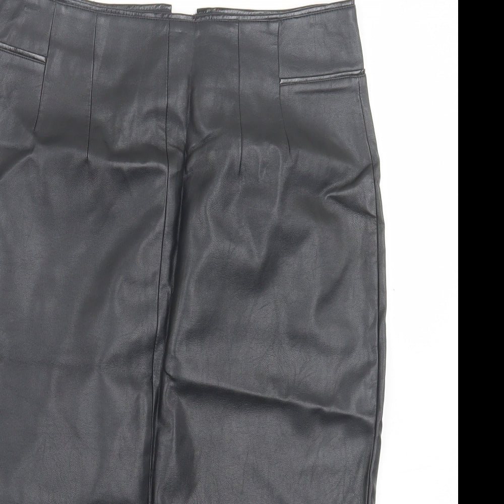 Oasis Womens Black  Polyurethane A-Line Skirt Size 10   Zip