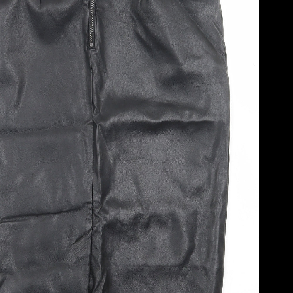 Oasis Womens Black  Polyurethane A-Line Skirt Size 10   Zip