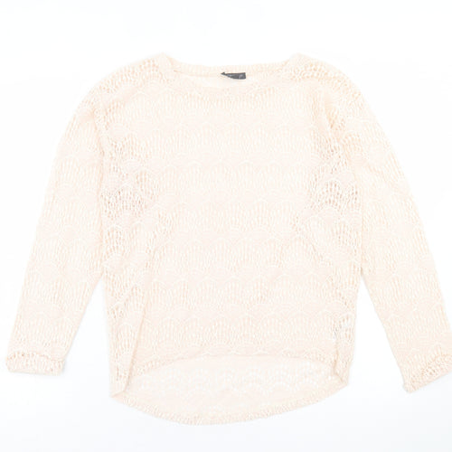 Topshop Womens Ivory Geometric Cotton Basic T-Shirt Size 10 Crew Neck