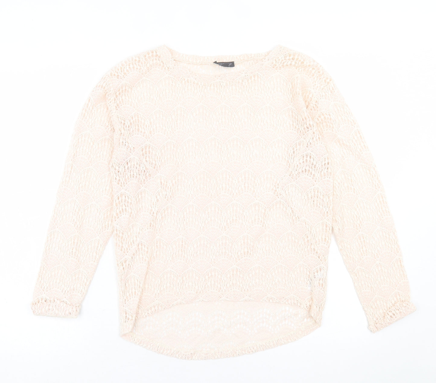 Topshop Womens Ivory Geometric Cotton Basic T-Shirt Size 10 Crew Neck