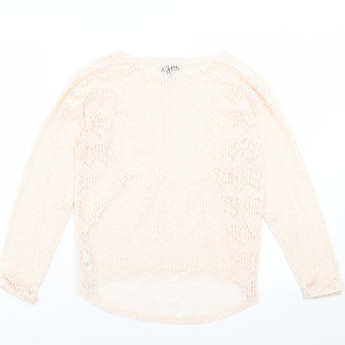 Topshop Womens Ivory Geometric Cotton Basic T-Shirt Size 10 Crew Neck