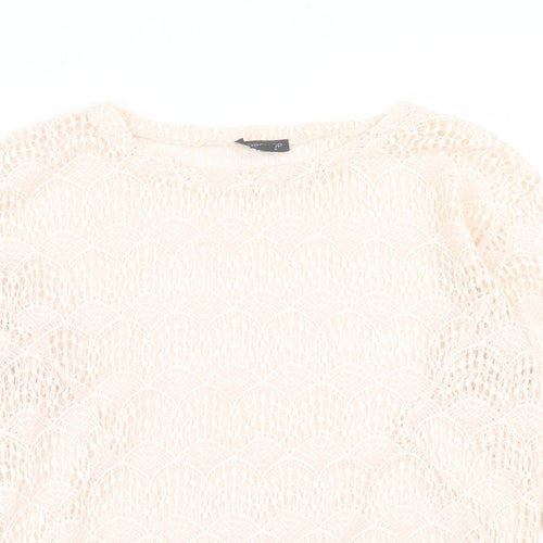 Topshop Womens Ivory Geometric Cotton Basic T-Shirt Size 10 Crew Neck