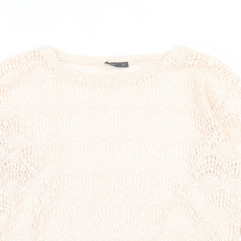 Topshop Womens Ivory Geometric Cotton Basic T-Shirt Size 10 Crew Neck