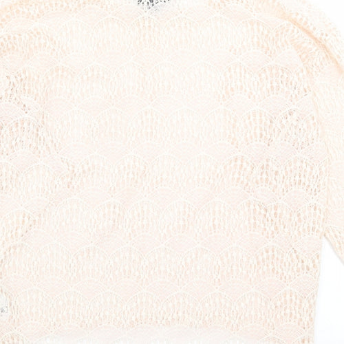 Topshop Womens Ivory Geometric Cotton Basic T-Shirt Size 10 Crew Neck