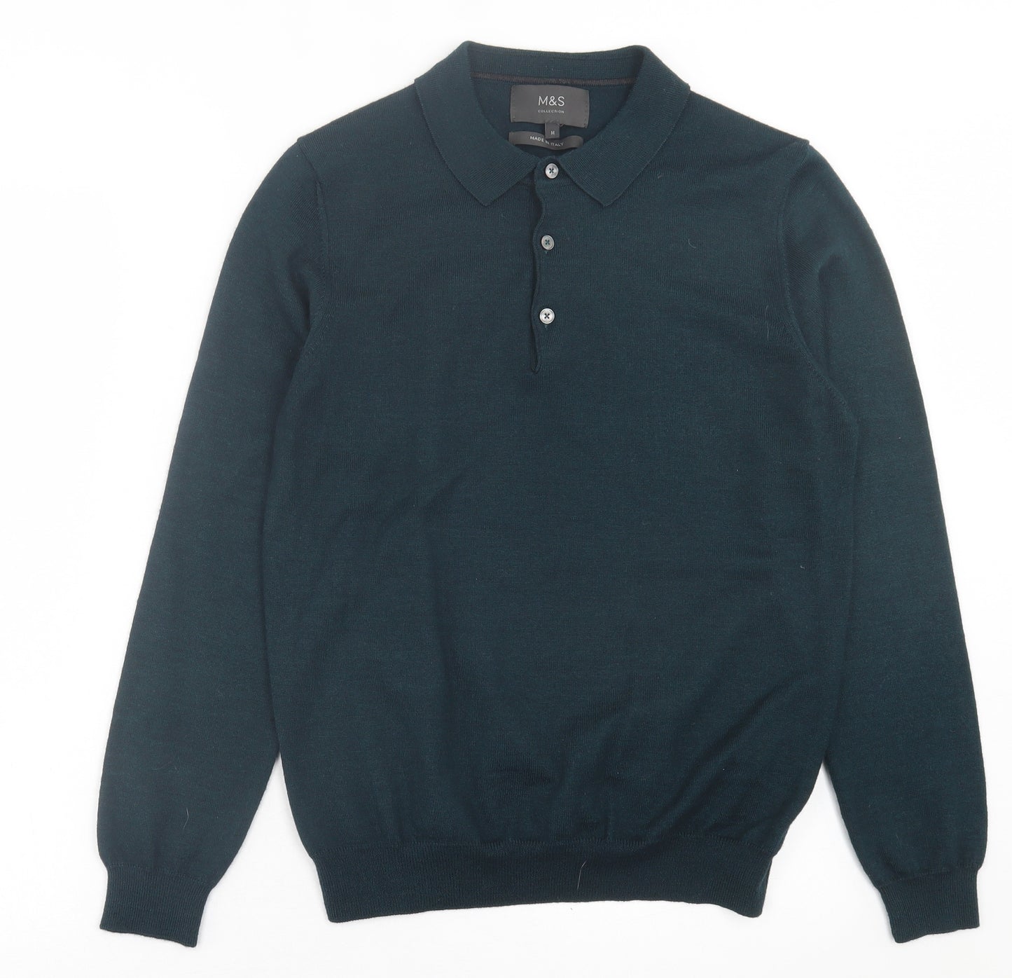 Marks and Spencer Mens Green  Acrylic  Polo Size M Collared Button