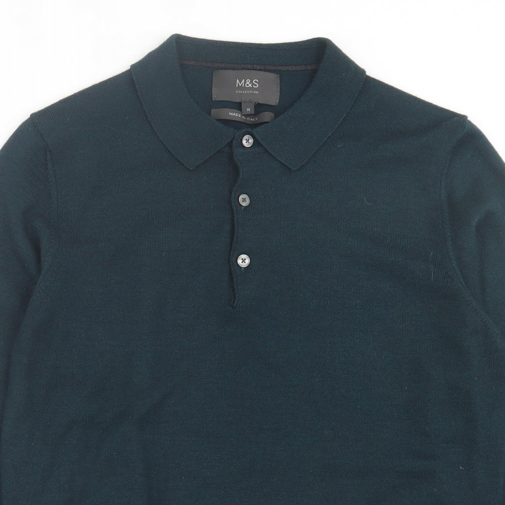 Marks and Spencer Mens Green  Acrylic  Polo Size M Collared Button