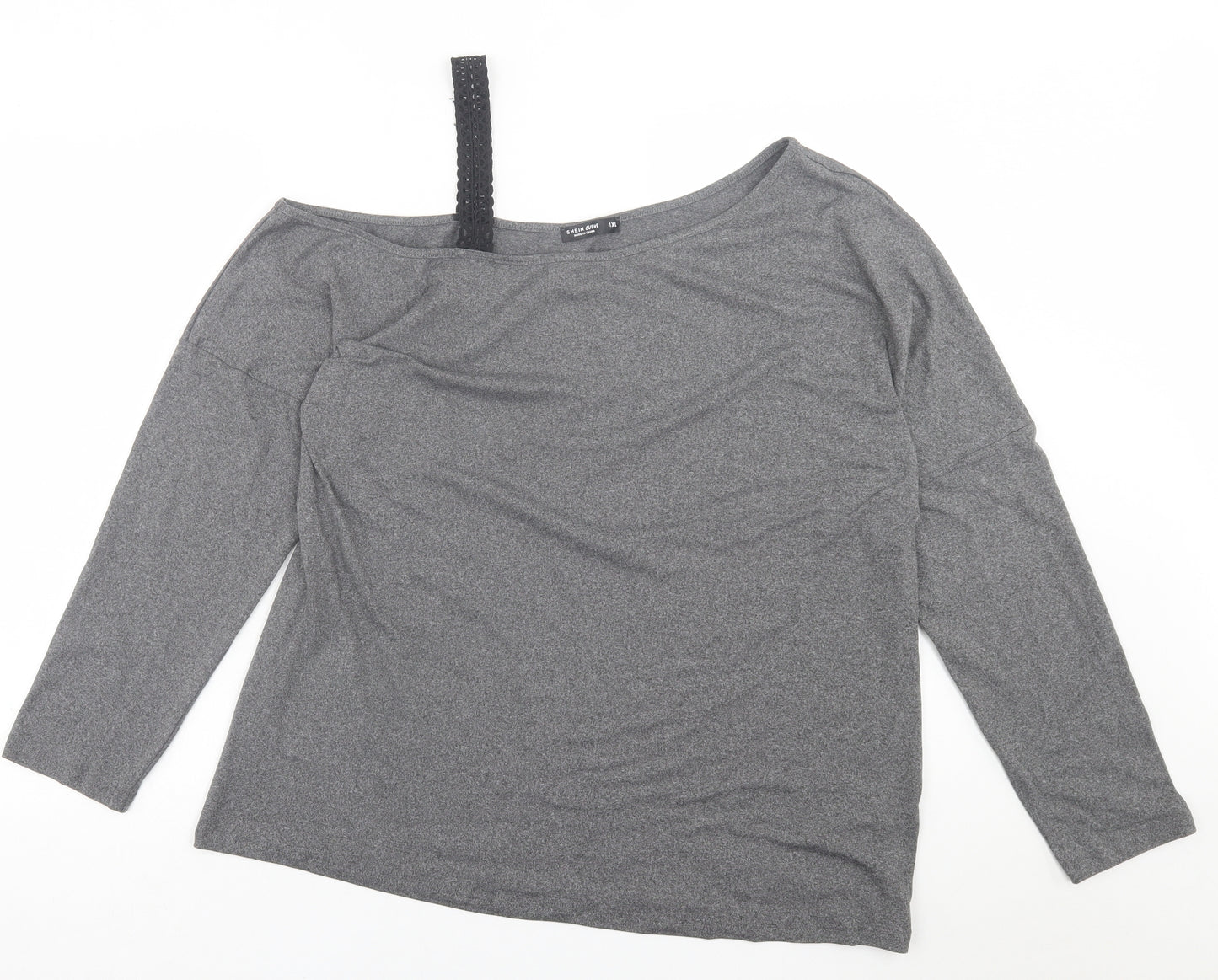 SheIn Womens Grey  Polyester Basic T-Shirt Size XL Scoop Neck