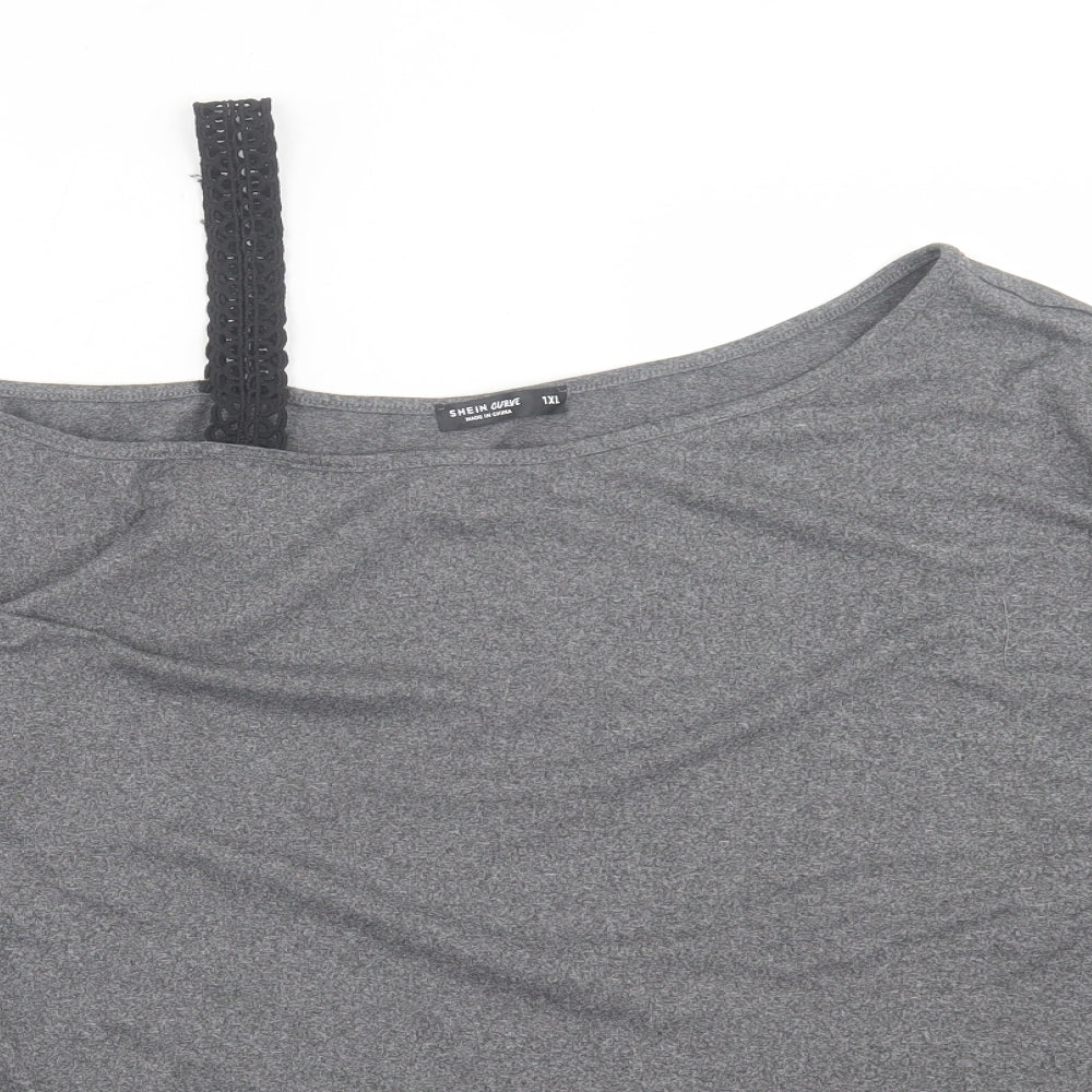 SheIn Womens Grey  Polyester Basic T-Shirt Size XL Scoop Neck