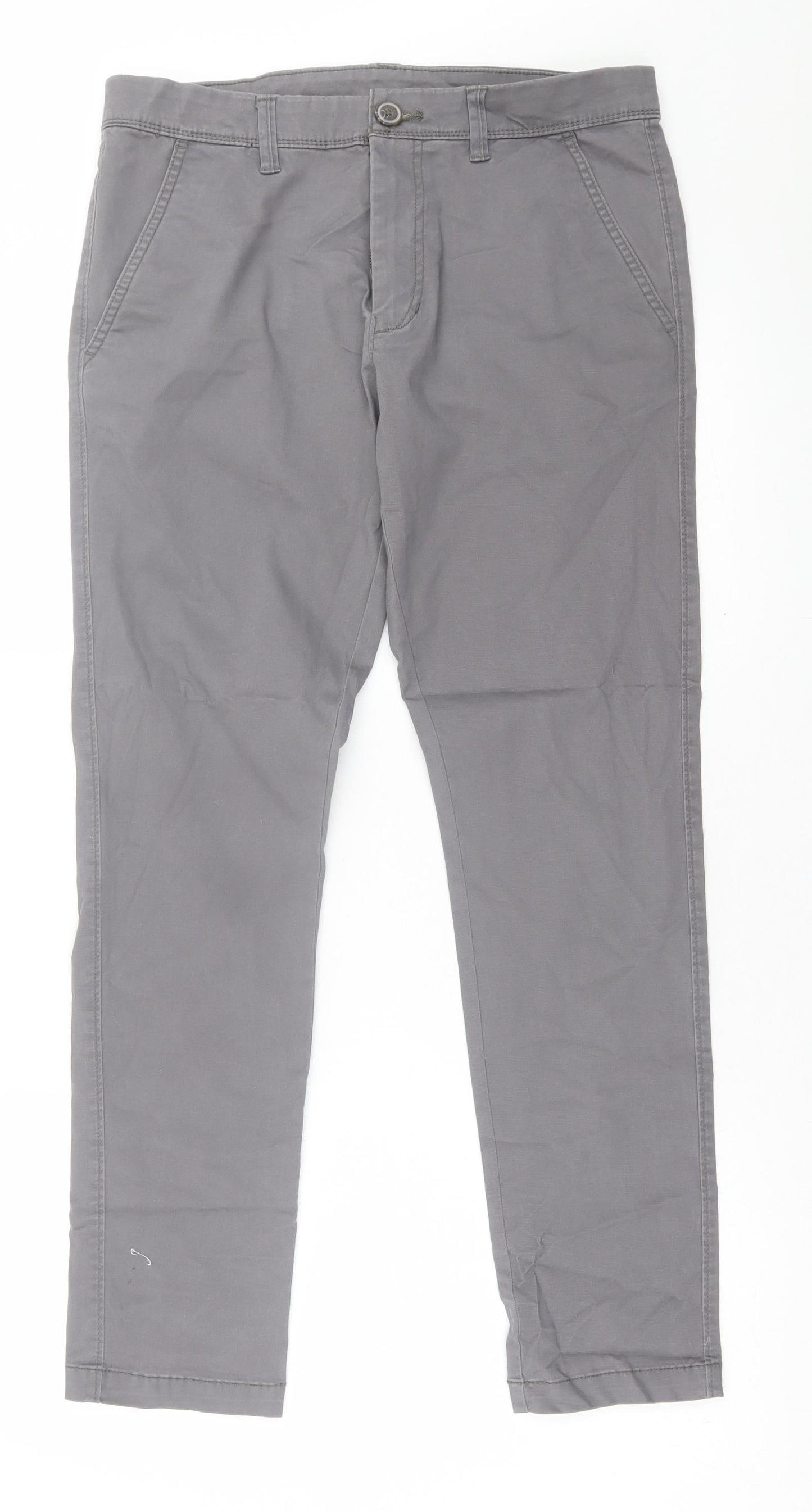 Dunnes Stores Mens Grey  Cotton Chino Trousers Size 32 in L29 in Regular Button