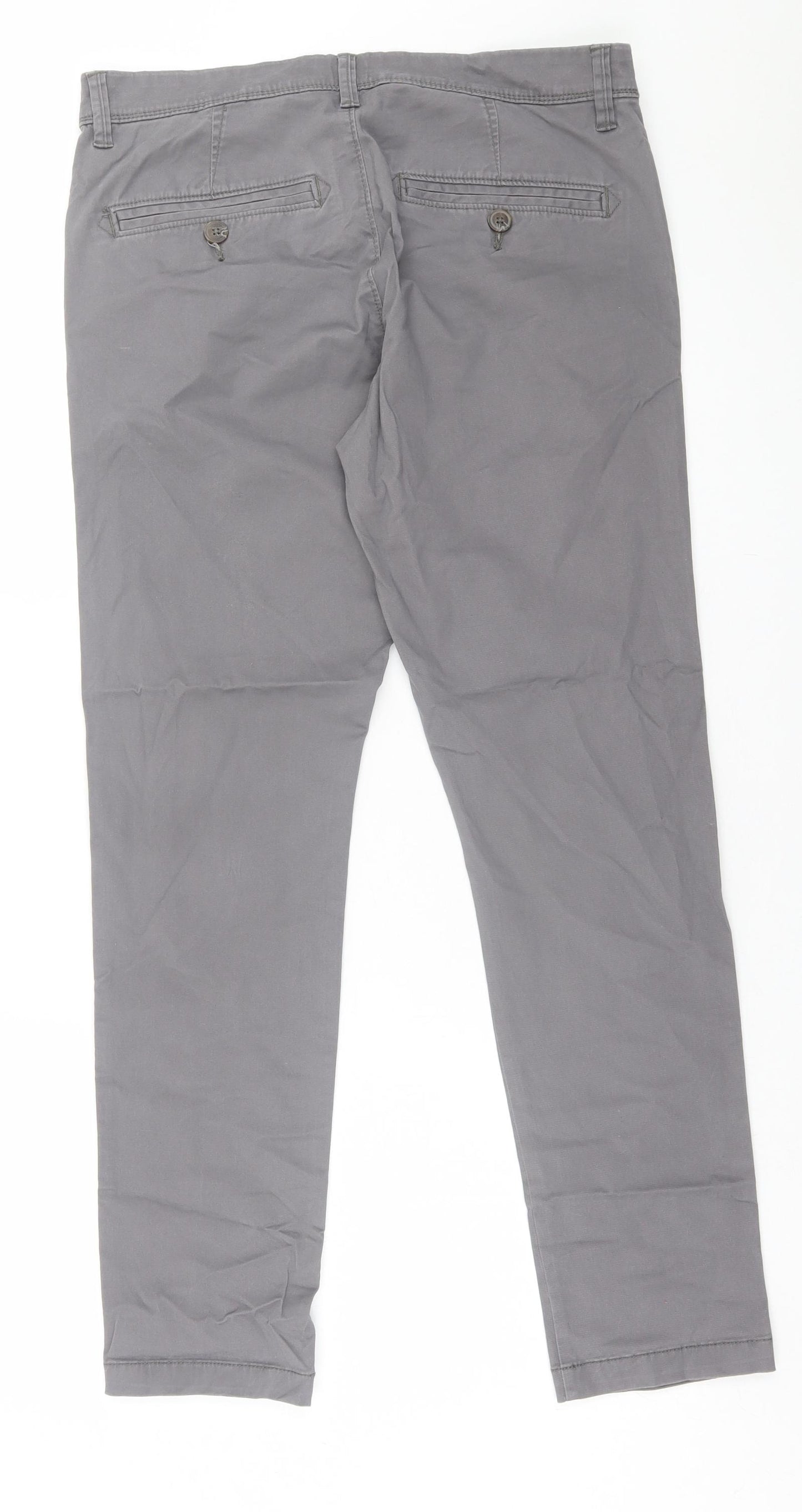 Dunnes Stores Mens Grey  Cotton Chino Trousers Size 32 in L29 in Regular Button