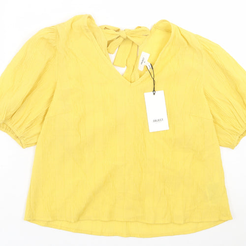 object Womens Yellow  Polyamide Basic T-Shirt Size 12 Crew Neck