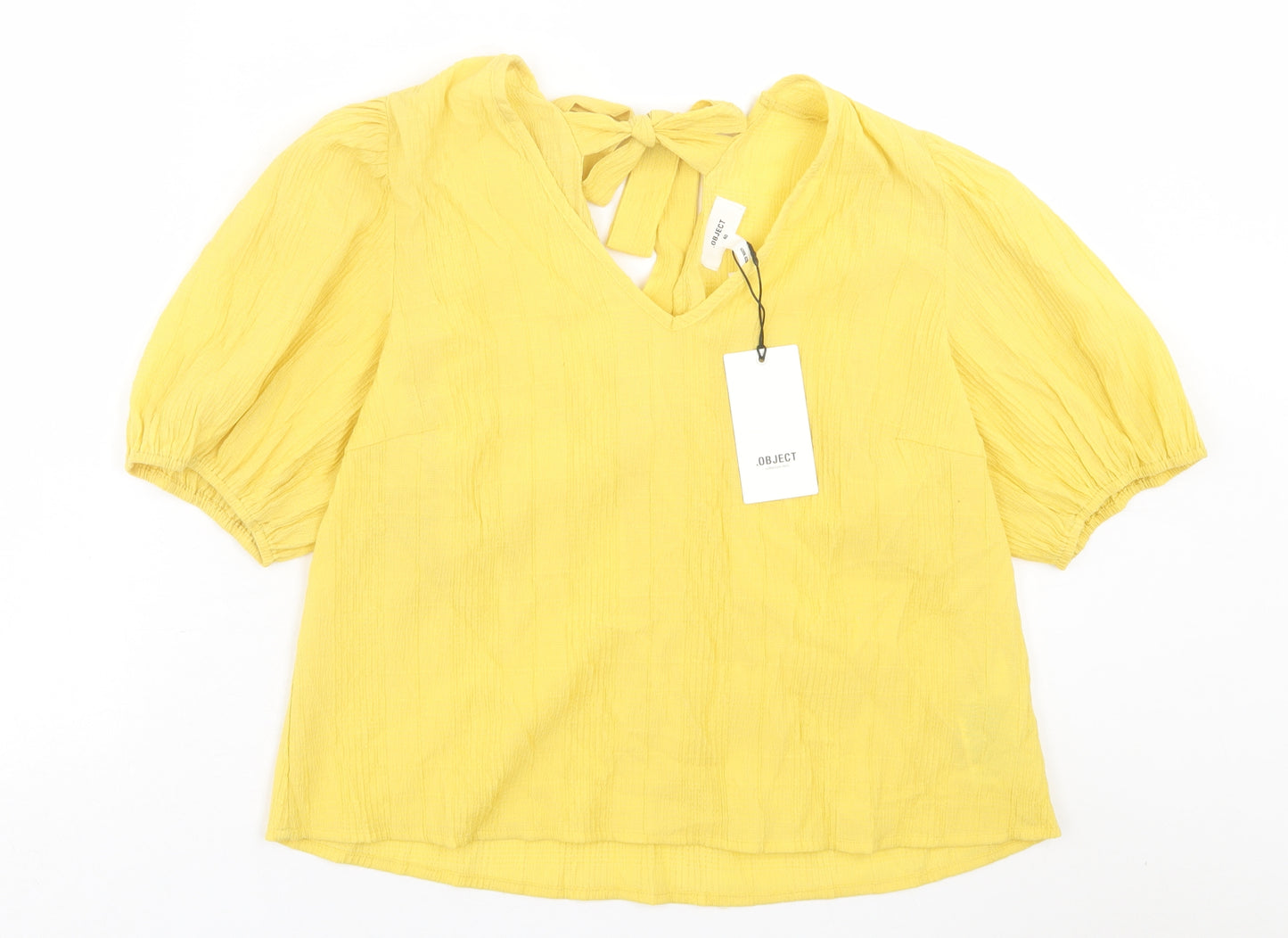 object Womens Yellow  Polyamide Basic T-Shirt Size 12 Crew Neck