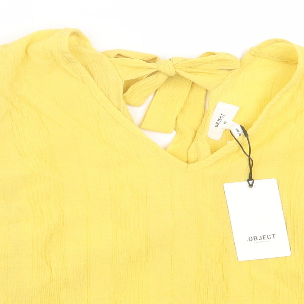 object Womens Yellow  Polyamide Basic T-Shirt Size 12 Crew Neck