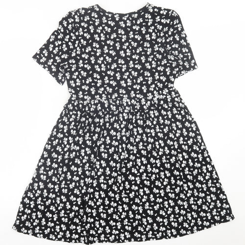 Boohoo Womens Black Floral Viscose Fit & Flare  Size 12  Crew Neck Pullover