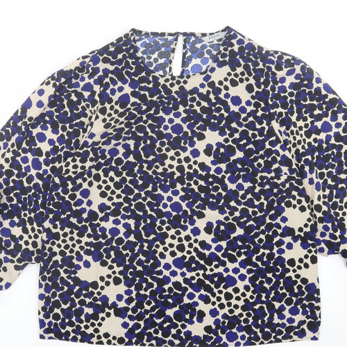 Soon Womens Blue Animal Print Polyester Basic Blouse Size 12 Crew Neck