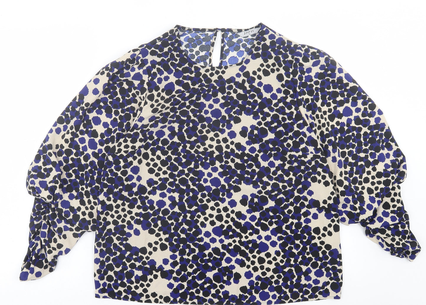 Soon Womens Blue Animal Print Polyester Basic Blouse Size 12 Crew Neck