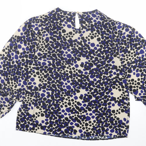 Soon Womens Blue Animal Print Polyester Basic Blouse Size 12 Crew Neck