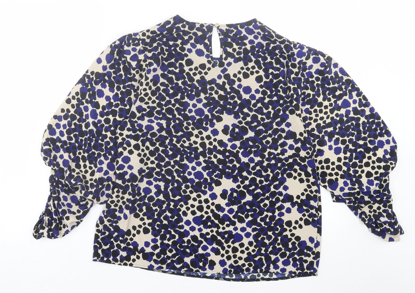 Soon Womens Blue Animal Print Polyester Basic Blouse Size 12 Crew Neck
