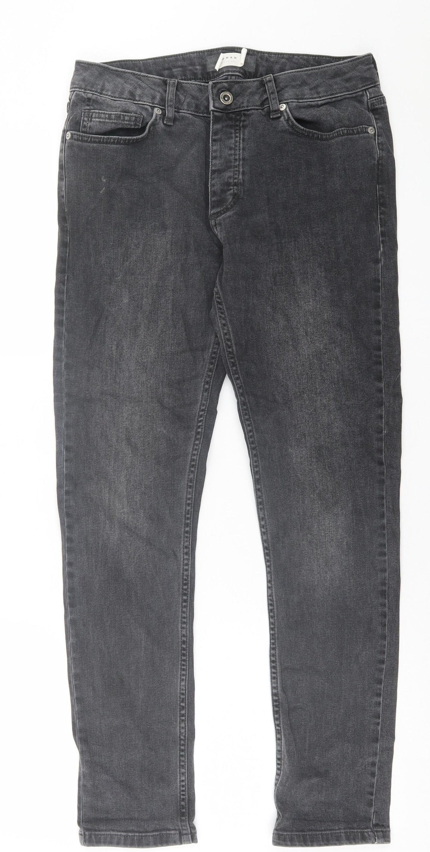 Topman Mens Black  Cotton Skinny Jeans Size 30 in L30 in Regular Button
