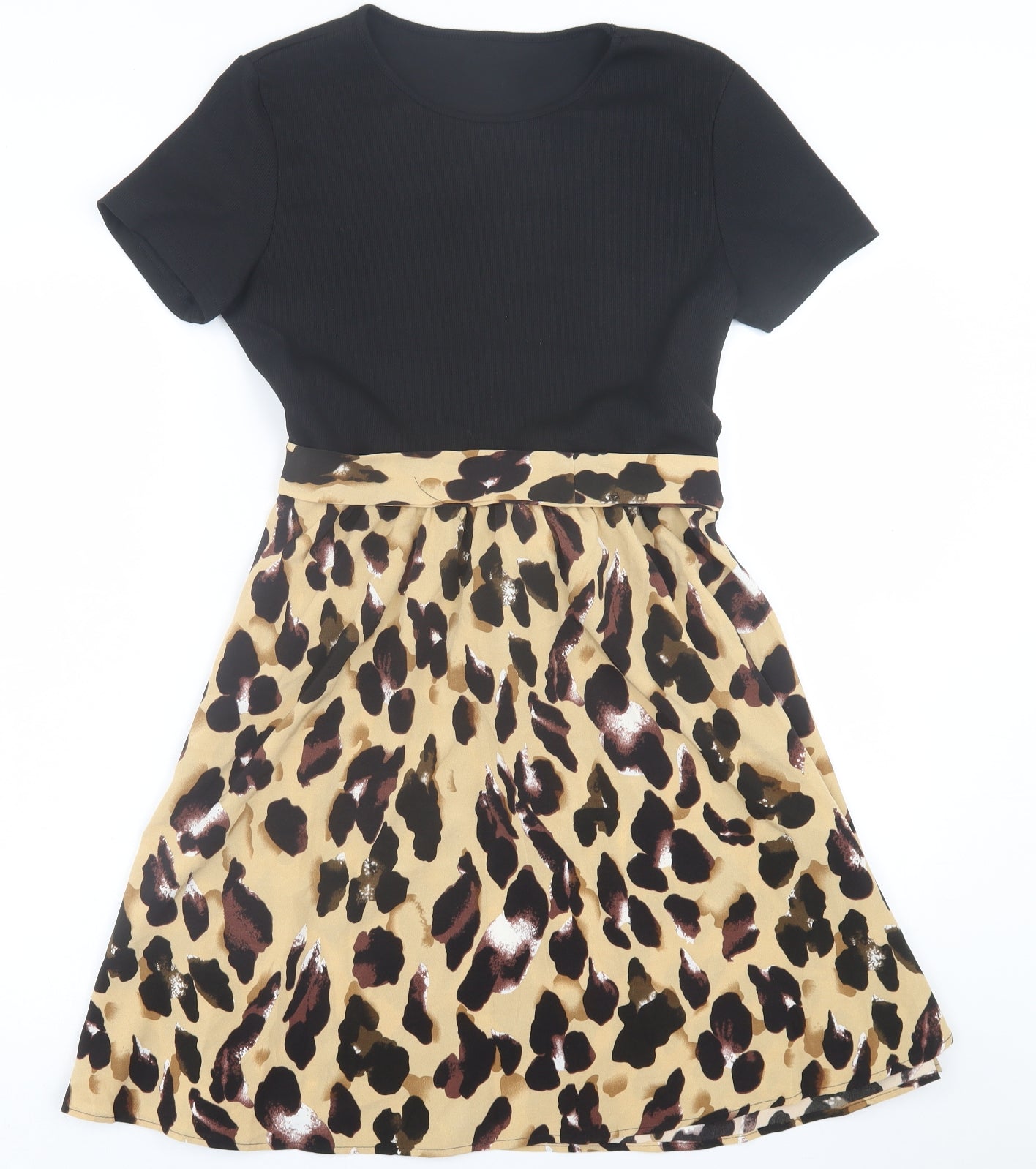 SheIn Womens Black Animal Print Polyester Fit & Flare  Size L  Crew Neck Pullover