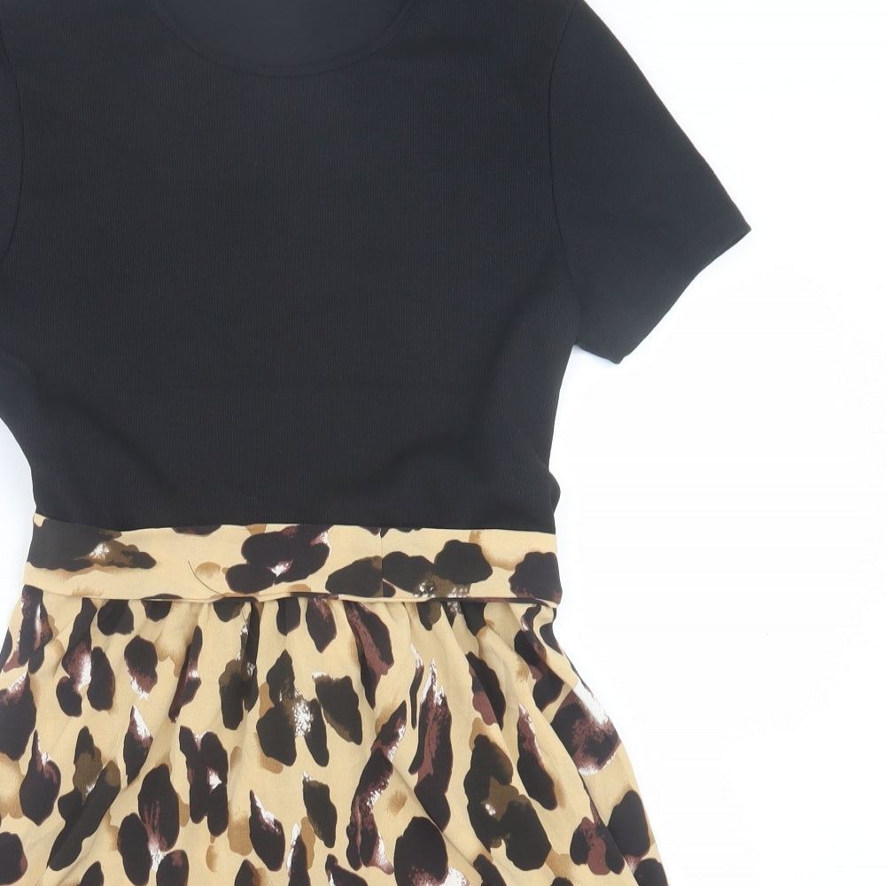 SheIn Womens Black Animal Print Polyester Fit & Flare  Size L  Crew Neck Pullover