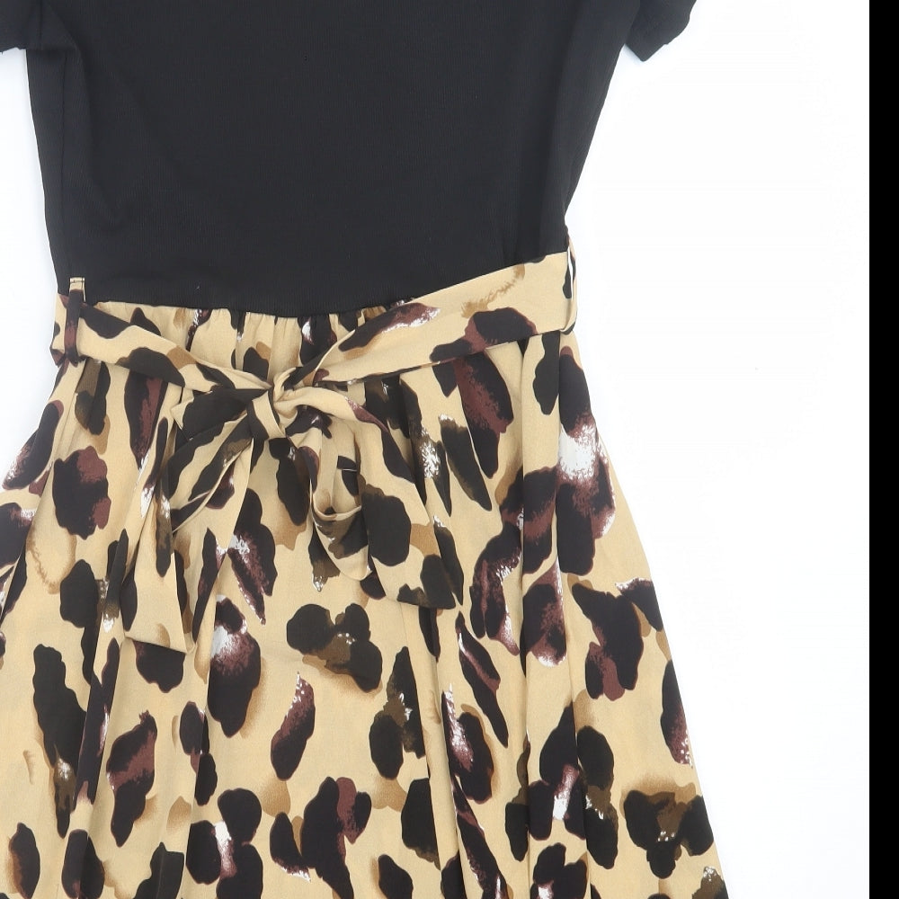 SheIn Womens Black Animal Print Polyester Fit & Flare  Size L  Crew Neck Pullover