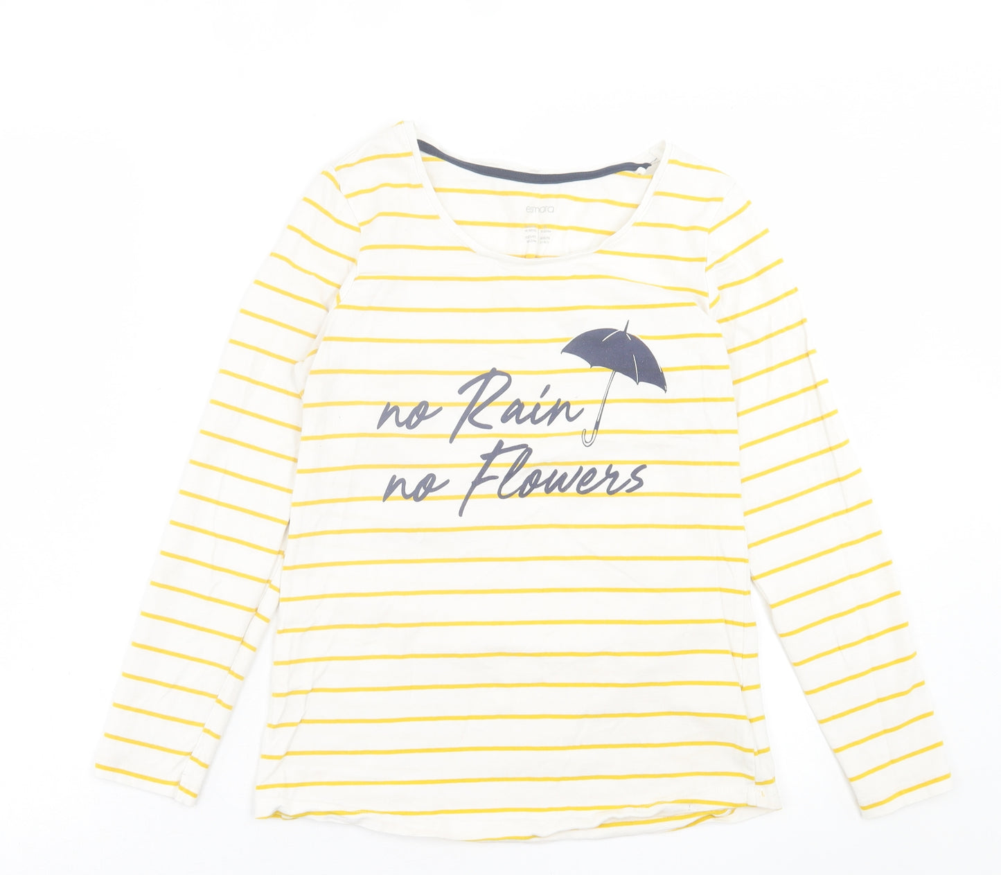 ESMARA Womens Yellow Striped Cotton Basic T-Shirt Size M Crew Neck