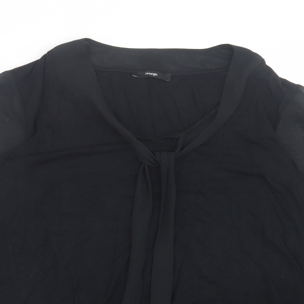 George Womens Black  Polyester Basic Blouse Size 12 V-Neck