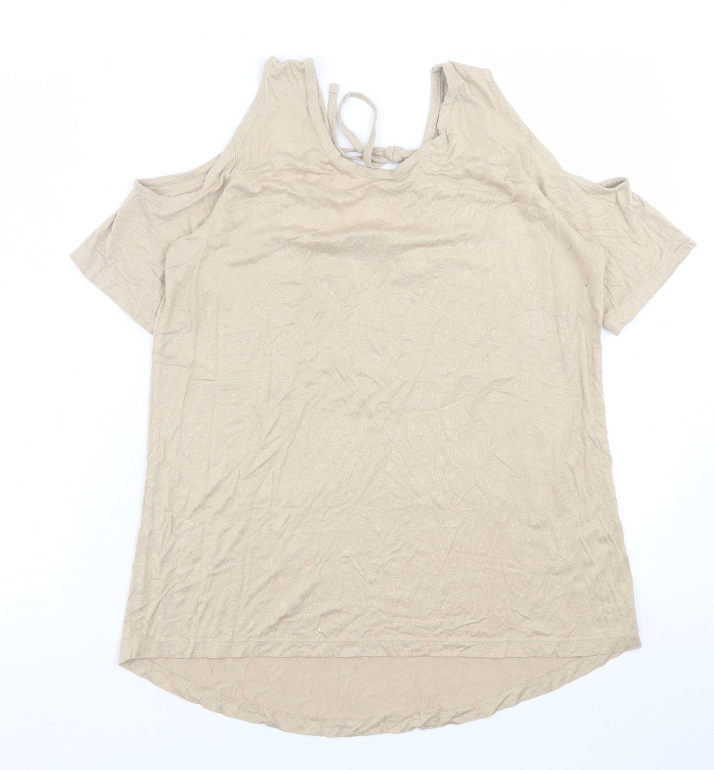 F&F Womens Brown  Viscose Basic T-Shirt Size 12 Crew Neck - cold Shoulder