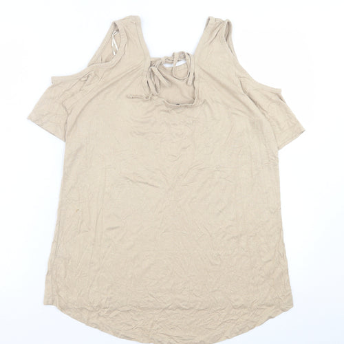 F&F Womens Brown  Viscose Basic T-Shirt Size 12 Crew Neck - cold Shoulder