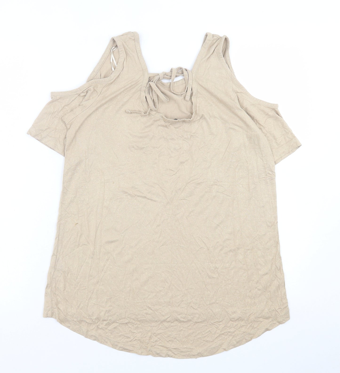F&F Womens Brown  Viscose Basic T-Shirt Size 12 Crew Neck - cold Shoulder