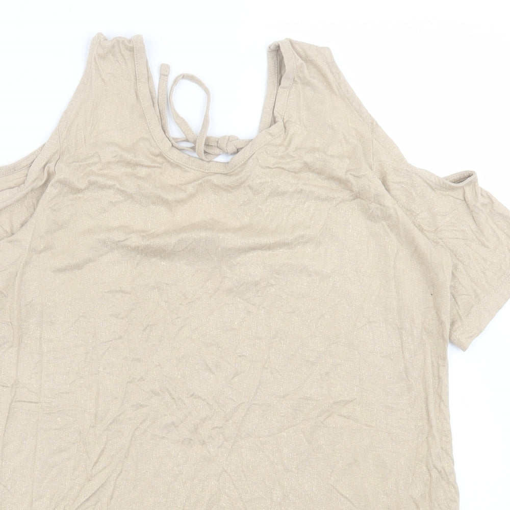 F&F Womens Brown  Viscose Basic T-Shirt Size 12 Crew Neck - cold Shoulder