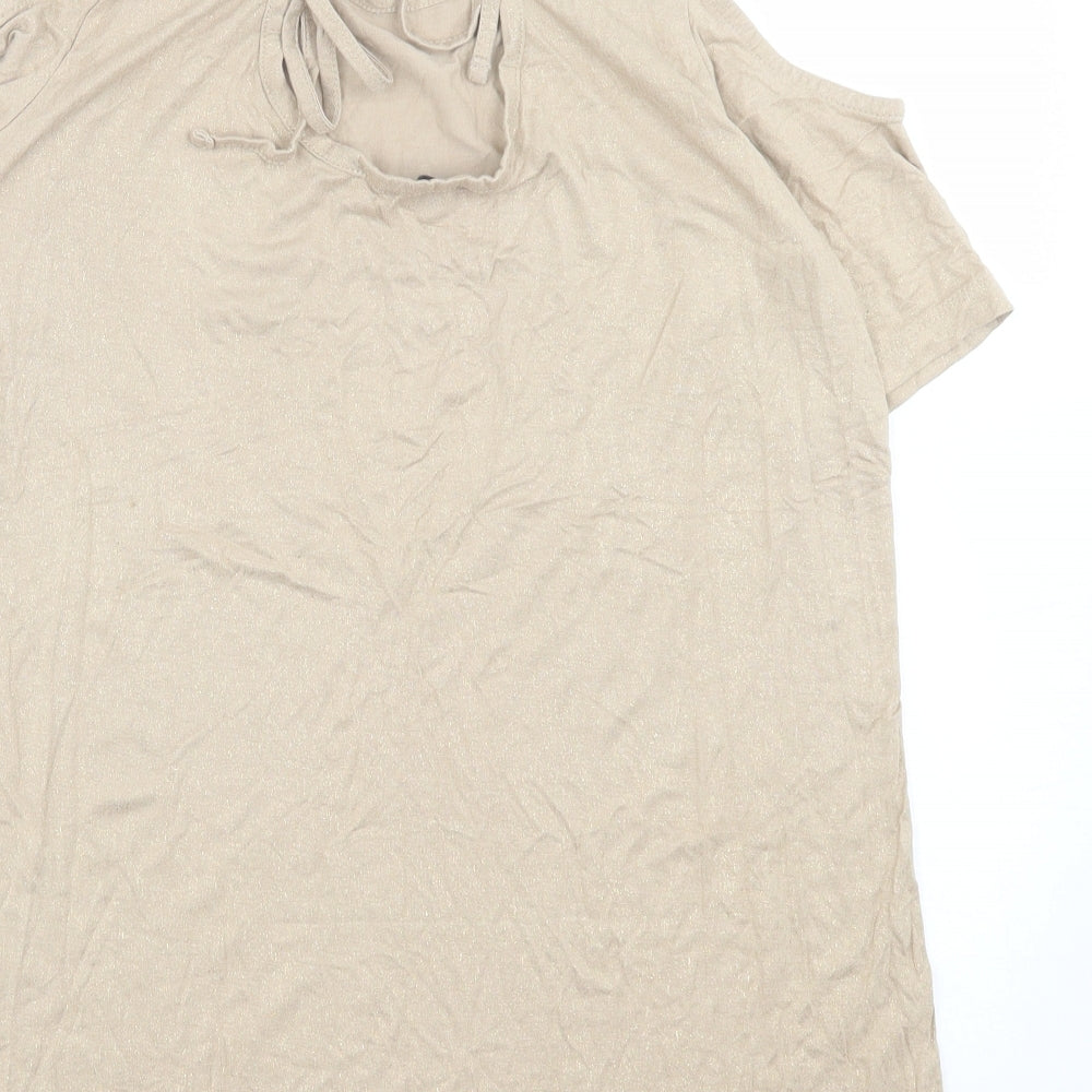 F&F Womens Brown  Viscose Basic T-Shirt Size 12 Crew Neck - cold Shoulder