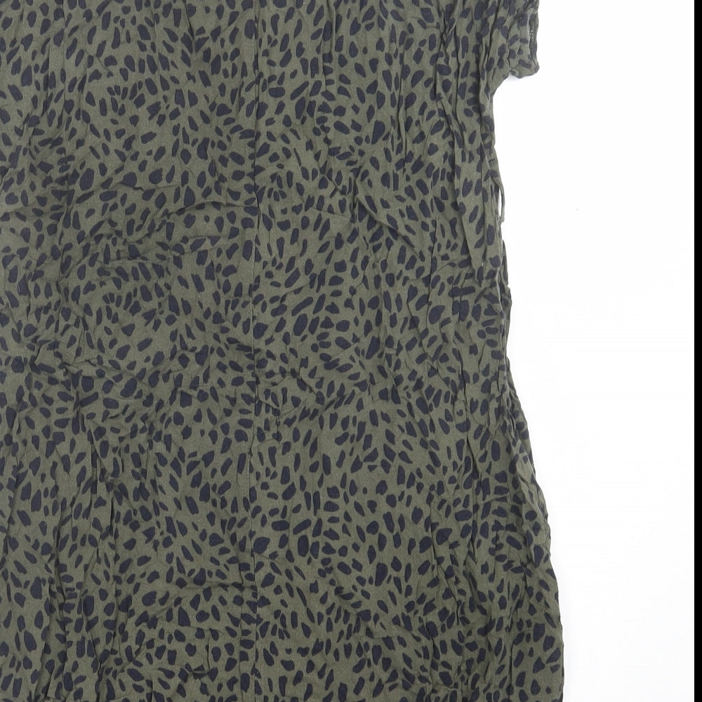 New Look Womens Green Animal Print Viscose A-Line  Size 8  V-Neck Pullover