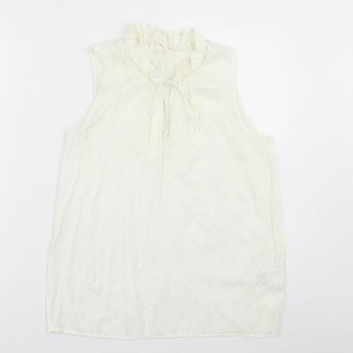 H&M Womens White Polka Dot Polyester Basic Tank Size 8 V-Neck