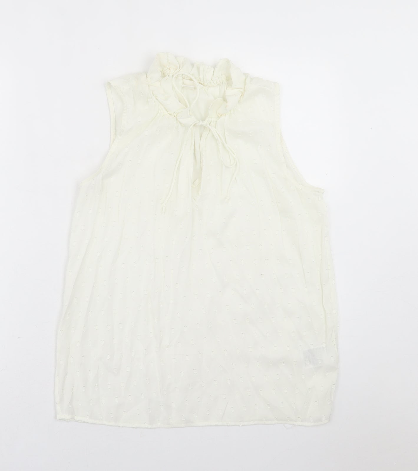 H&M Womens White Polka Dot Polyester Basic Tank Size 8 V-Neck