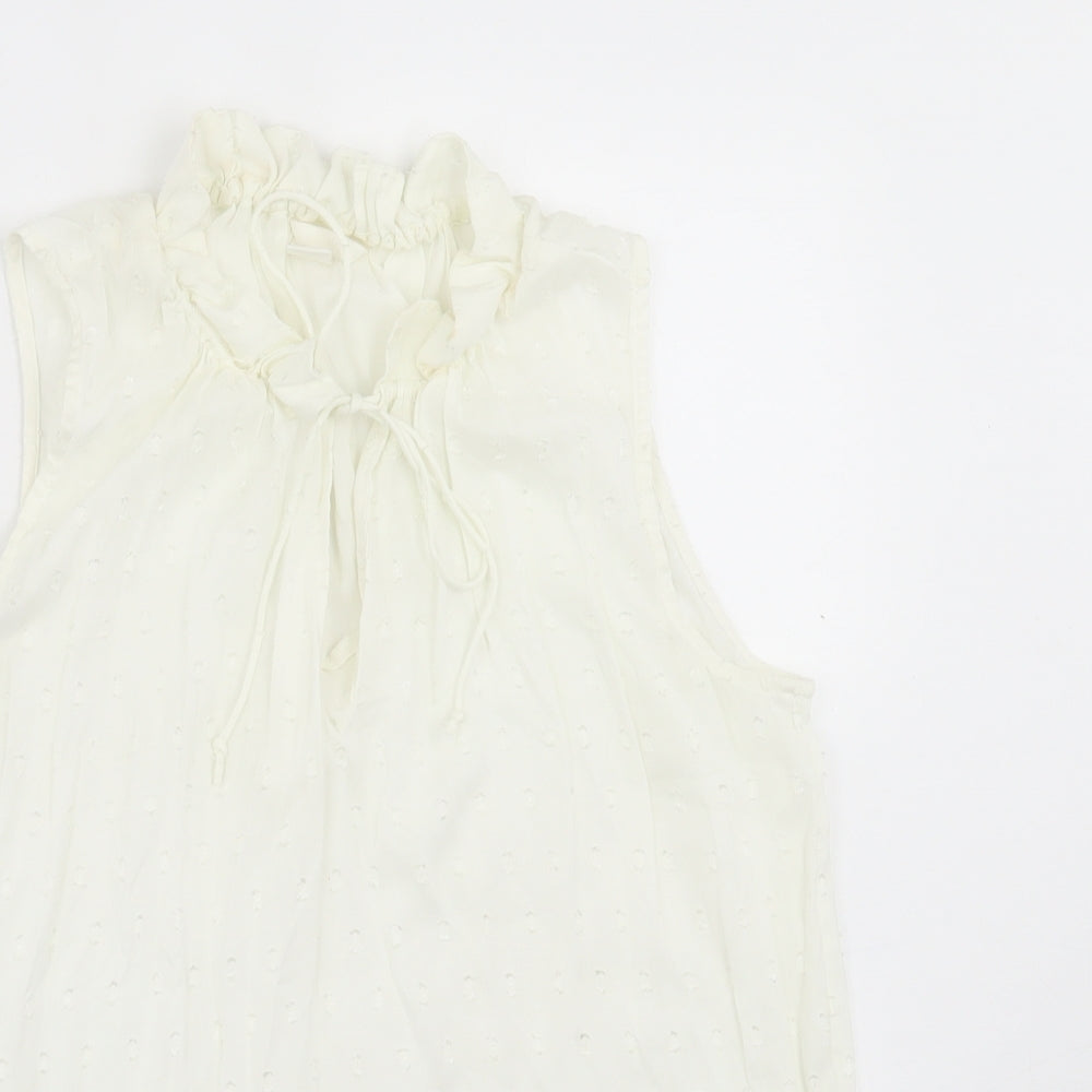 H&M Womens White Polka Dot Polyester Basic Tank Size 8 V-Neck