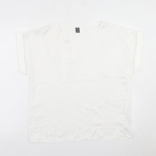 SheIn Womens White  Polyester Basic T-Shirt Size L Crew Neck