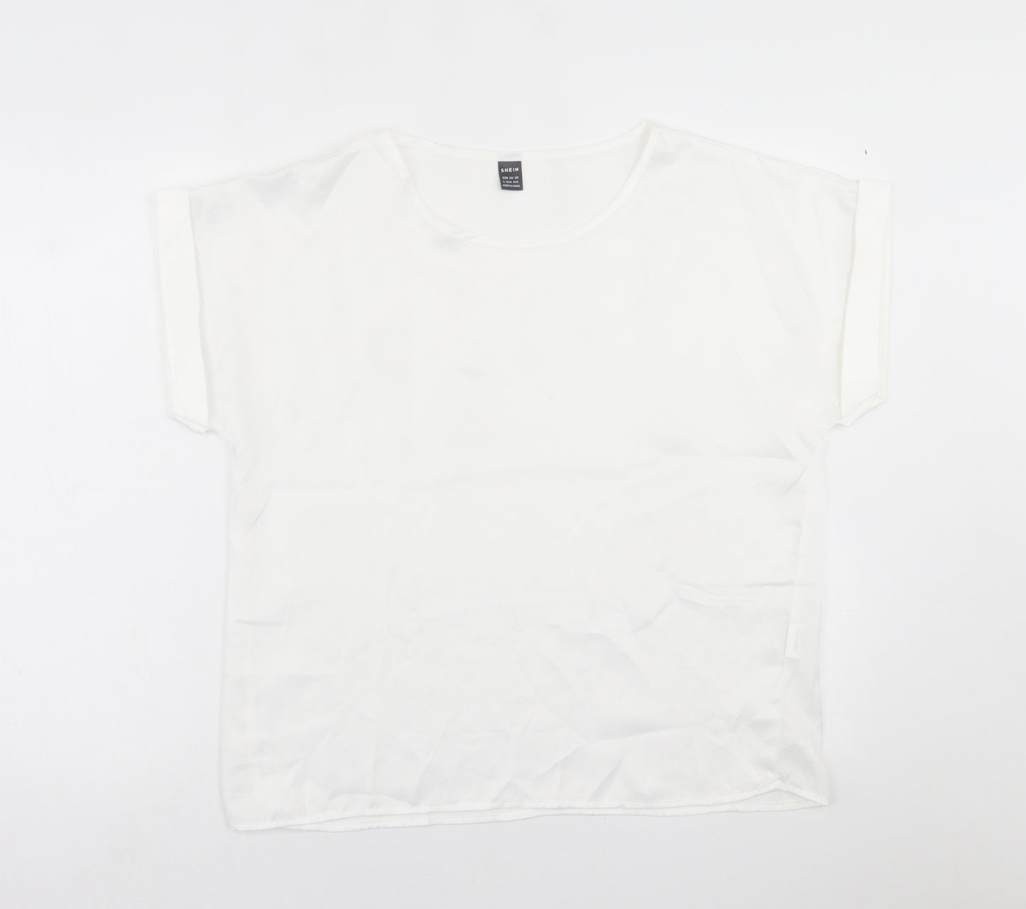 SheIn Womens White  Polyester Basic T-Shirt Size L Crew Neck