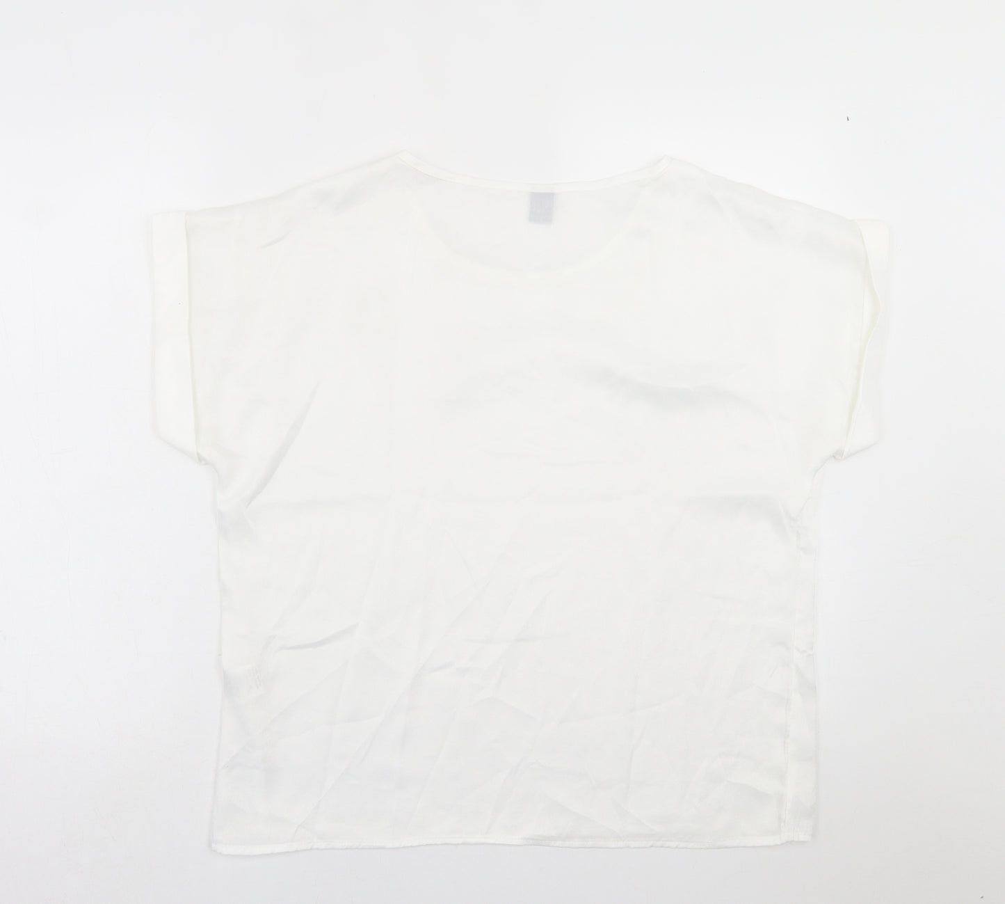 SheIn Womens White  Polyester Basic T-Shirt Size L Crew Neck