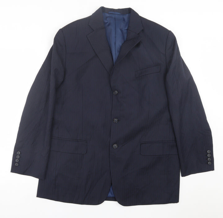 WILLIAM CHENG & SON Mens Blue Striped Polyester Jacket Suit Jacket Size 44