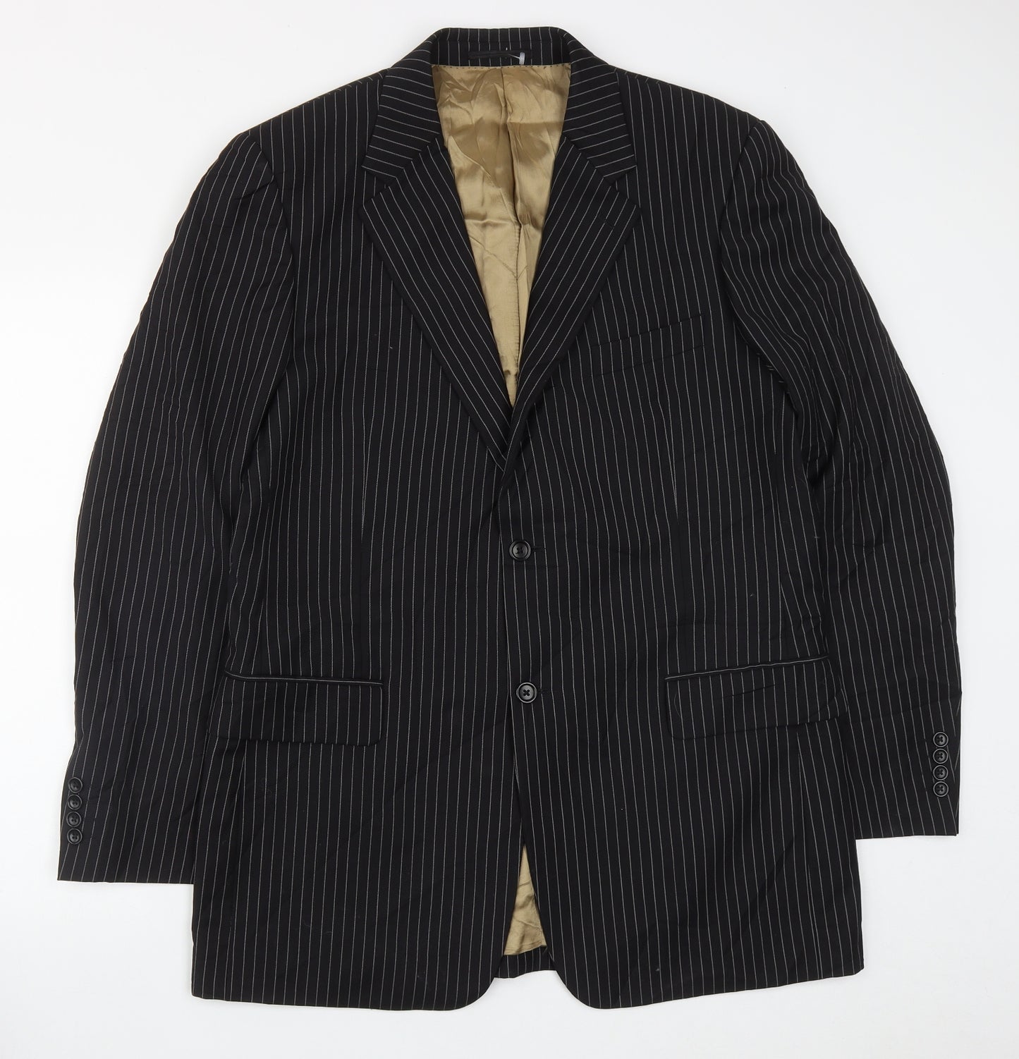 Racing Green Mens Black Striped Wool Jacket Suit Size 42