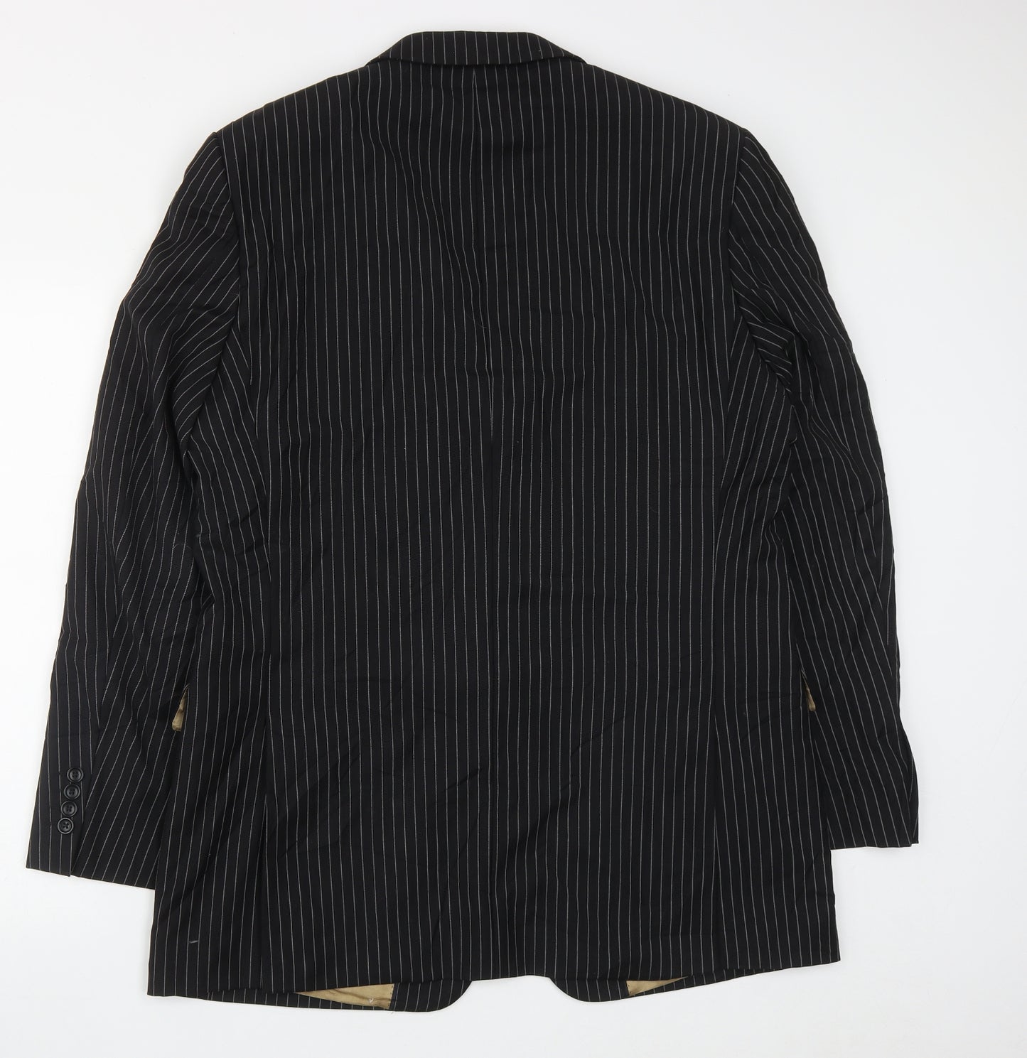 Racing Green Mens Black Striped Wool Jacket Suit Size 42