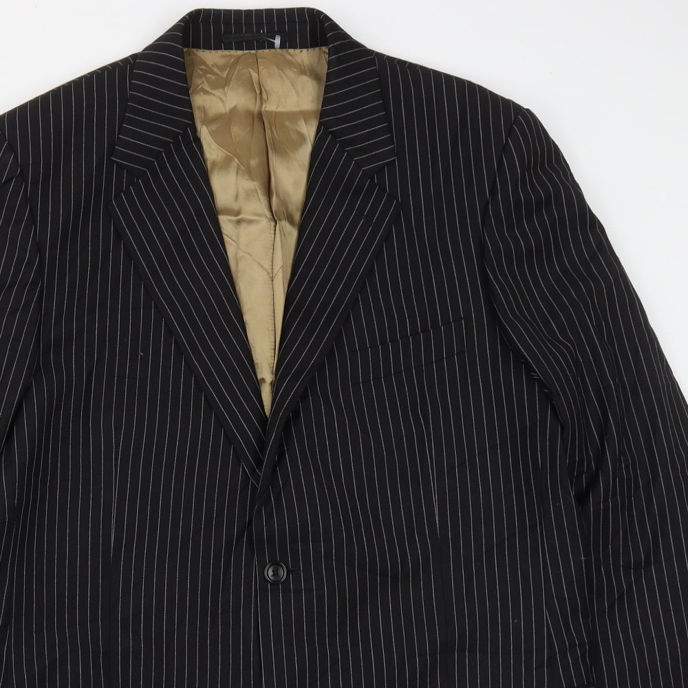 Racing Green Mens Black Striped Wool Jacket Suit Size 42
