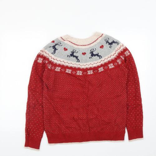 Fat Face Womens Red Round Neck Geometric Cotton Pullover Jumper Size 10   - Christmas Rudolph
