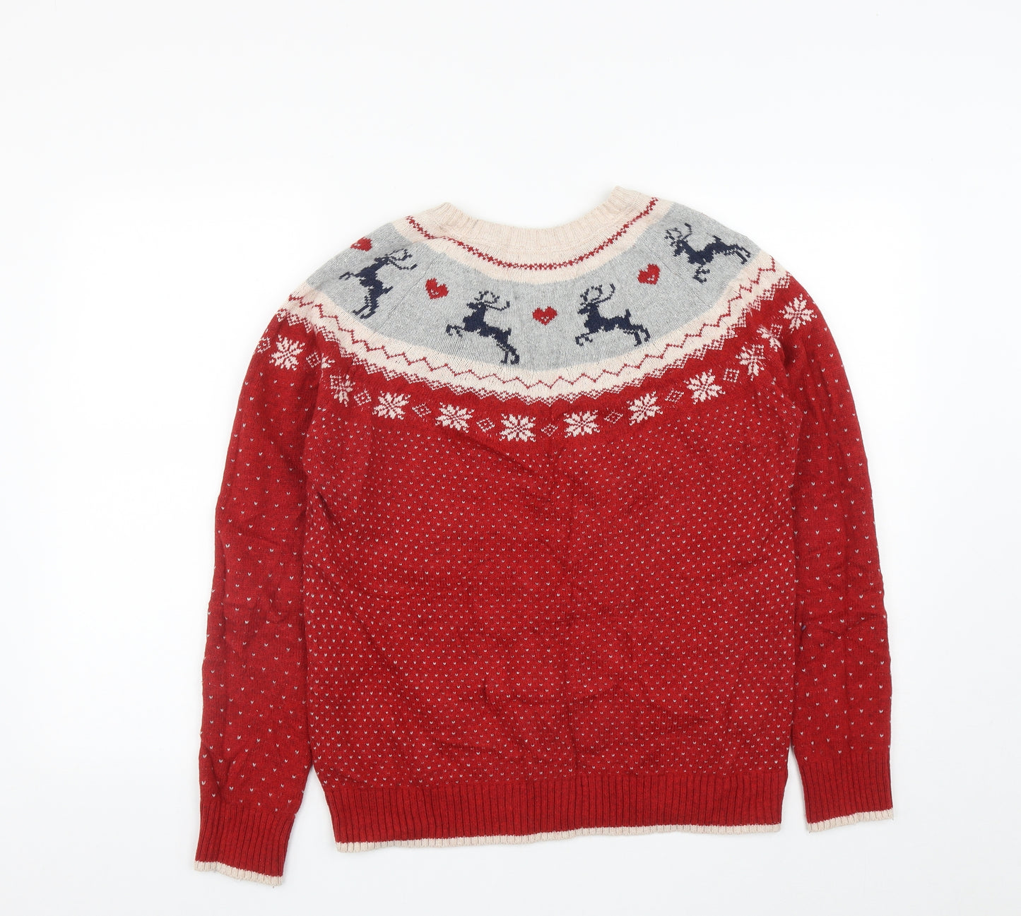 Fat Face Womens Red Round Neck Geometric Cotton Pullover Jumper Size 10   - Christmas Rudolph