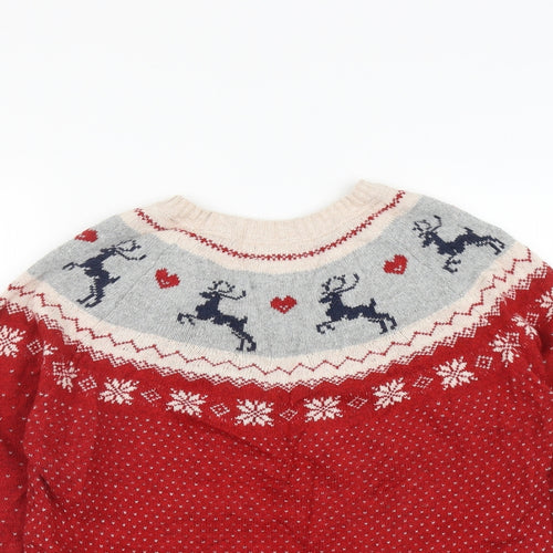 Fat Face Womens Red Round Neck Geometric Cotton Pullover Jumper Size 10   - Christmas Rudolph