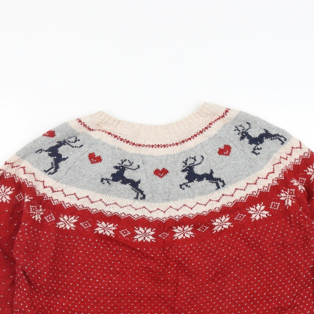 Fat Face Womens Red Round Neck Geometric Cotton Pullover Jumper Size 10   - Christmas Rudolph