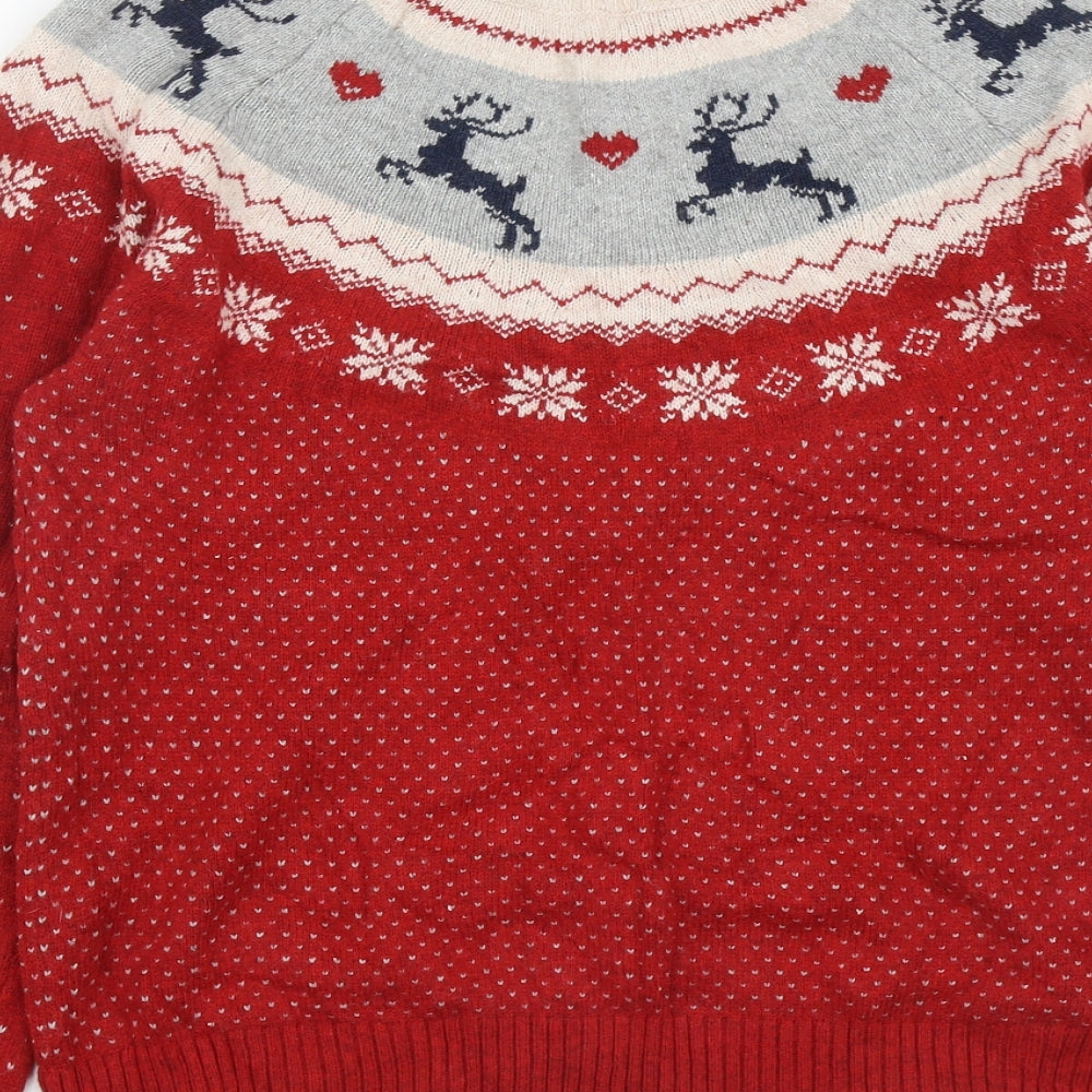 Fat Face Womens Red Round Neck Geometric Cotton Pullover Jumper Size 10   - Christmas Rudolph